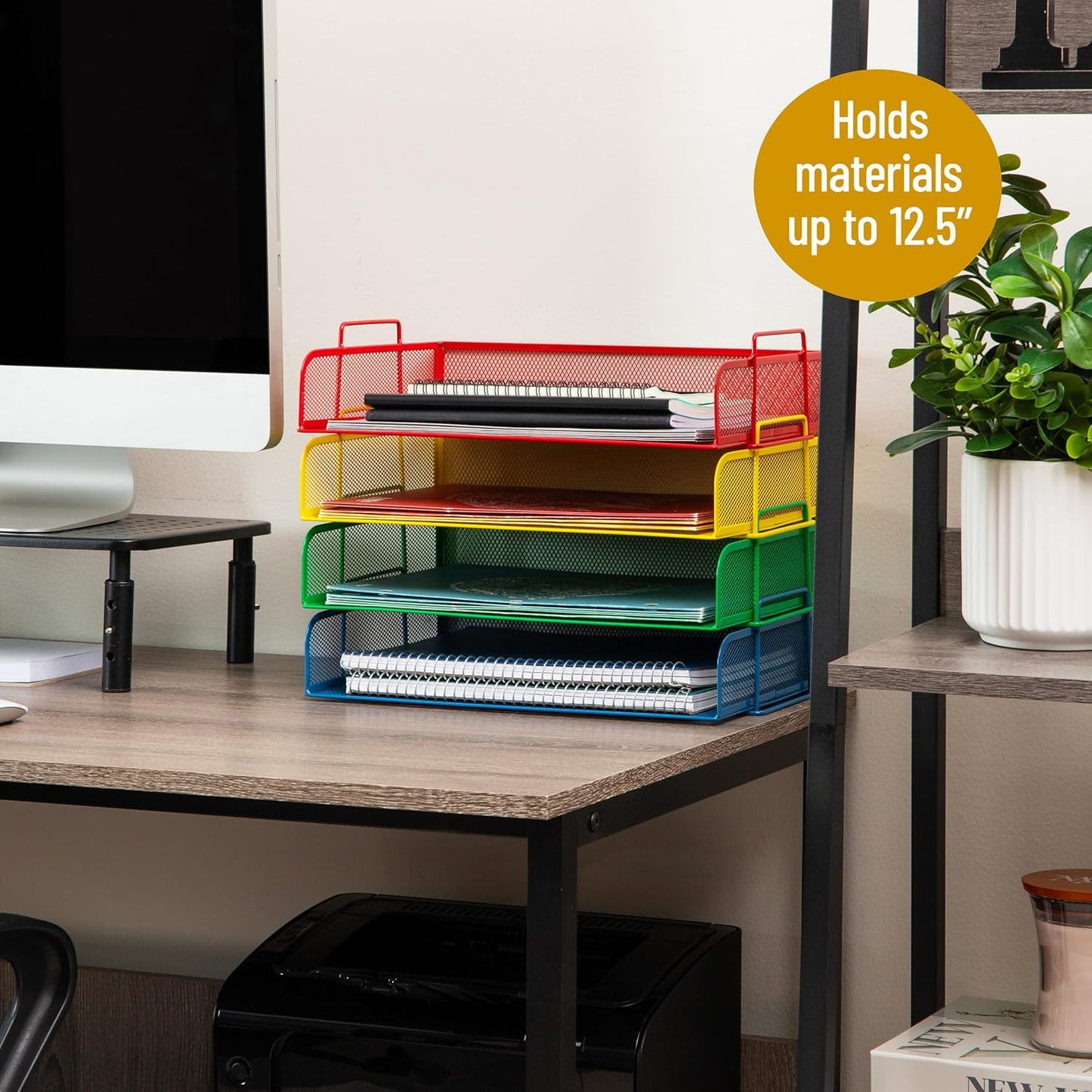 Mind Reader Stackable Paper Tray, Desktop Organizer, File Storage, Office, Metal Mesh, 4 Pcs., Black