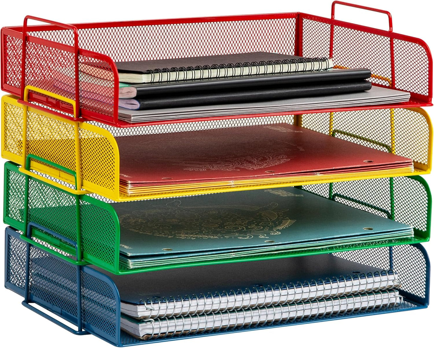 Mind Reader Stackable Paper Tray, Desktop Organizer, File Storage, Office, Metal Mesh, 4 Pcs., Black