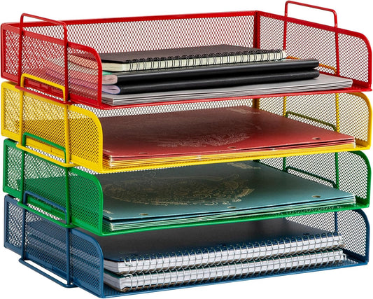 Mind Reader Stackable Paper Tray, Desktop Organizer, File Storage, Office, Metal Mesh, 4 Pcs., Black