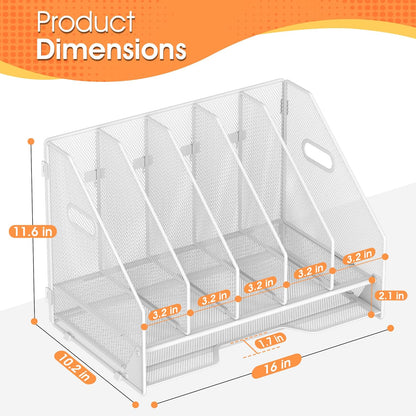 Desk File Folder Holder Organizer-5 Vertical Compartments Racks and Paper Letter Tray,Mesh Magazine File Holder Sorter,Desktop Accessories & Workspace Organizers for Home,Office,School-Black