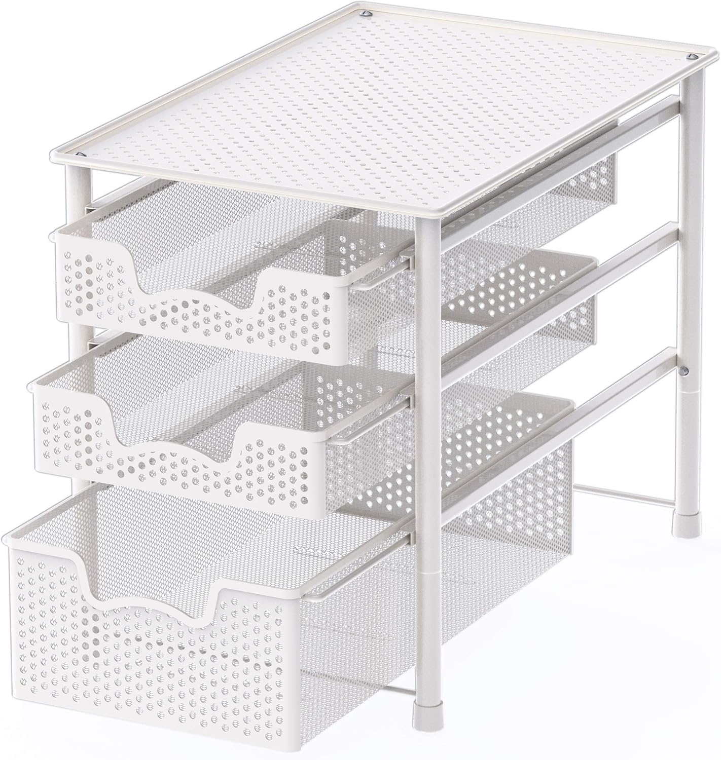 Simple Houseware Stackable 3 Tier Sliding Basket Organizer Drawer, Silver