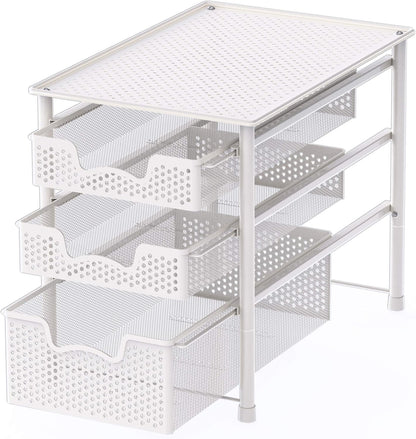Simple Houseware Stackable 3 Tier Sliding Basket Organizer Drawer, Silver