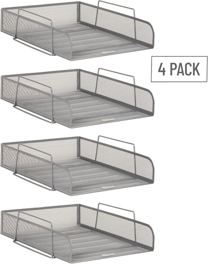 Mind Reader Stackable Paper Tray, Desktop Organizer, File Storage, Office, Metal Mesh, 10.5" L x 13.5" W x 11.25" H, 4 Pcs., Pink
