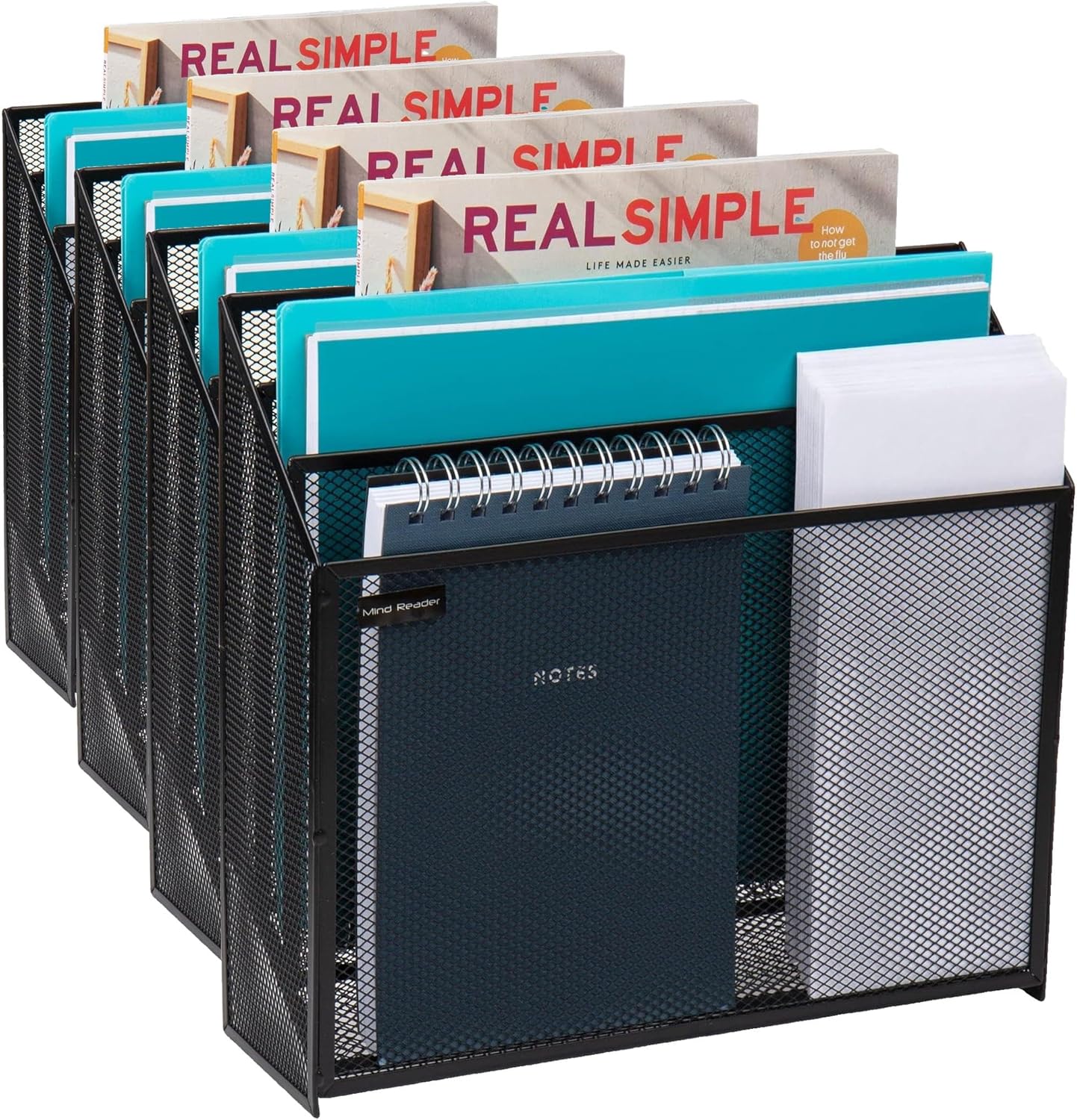 Mind Reader Vertical File Storage, Desktop Organizer, Workspace, Office, Metal Mesh, 12.5"L x 3.75"W x 11.5"H, Black