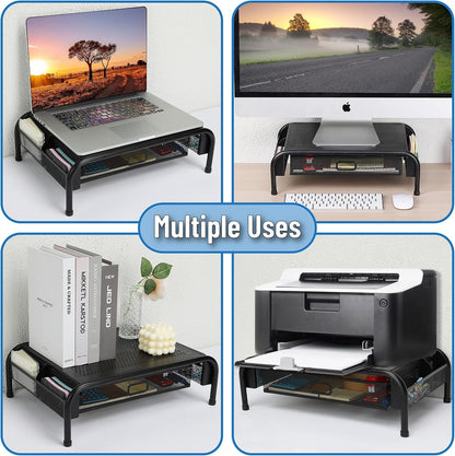 Mr. Pen- Metal Mesh Monitor Stand With Drawer, Computer Stand for Desk With Storage, Desktop Riser