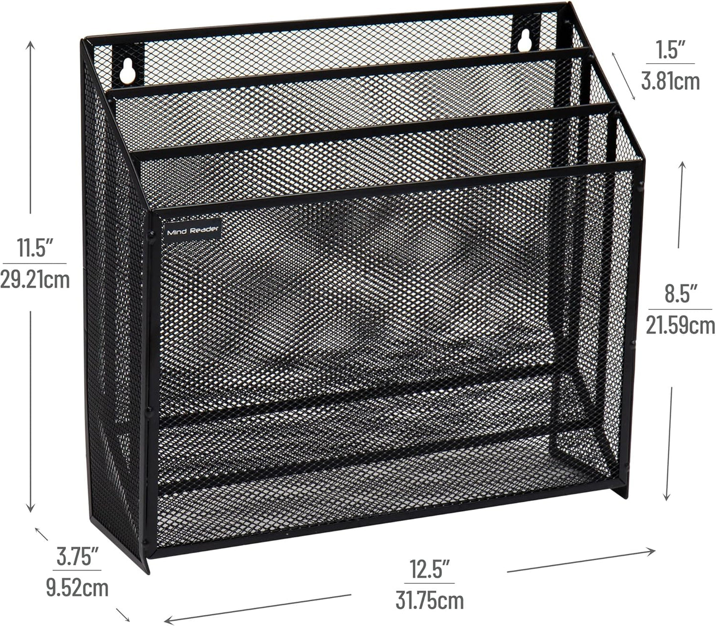 Mind Reader Vertical File Storage, Desktop Organizer, Wall Mount, Office, Metal Mesh, Black