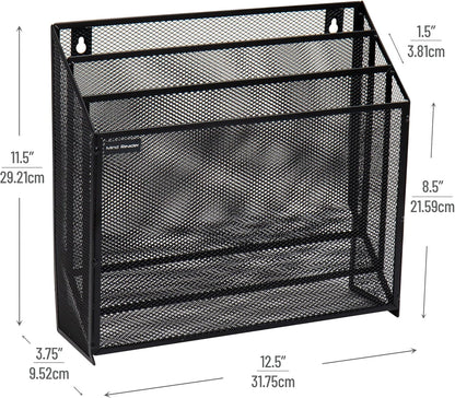 Mind Reader Vertical File Storage, Desktop Organizer, Wall Mount, Office, Metal Mesh, Black