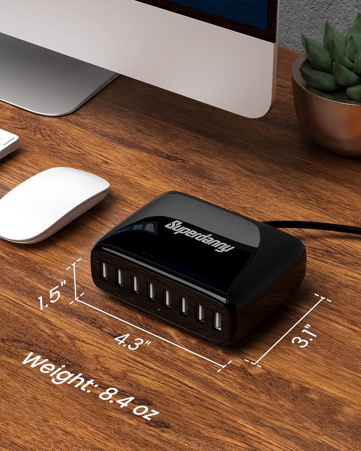 USB Charger Station, SUPERDANNY 8-Port Desktop Charging Station for Multiple Devices, Compatible with iPhone 11/X/Xs/Max/XR/SE/8/Plus, iPad Pro/Air/Mini, AirPods, Galaxy S10 Note, LG, and More, Black