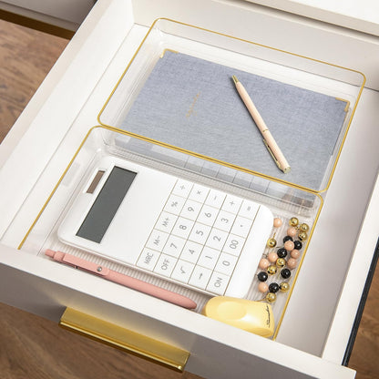 Martha Stewart Kerry Plastic Stackable Office Desk Drawer Organizers, 6" x 3", 6 Pack, with Gold Trim
