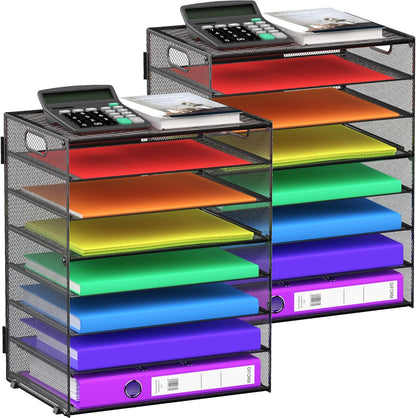 8 Tier Paper Letter Tray Organizer with Handles, Mesh Desk File Holder Storage Organization for Home School Classroom & Office (Black)