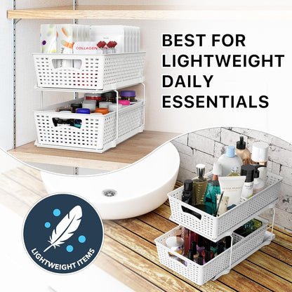 Simple Houseware 2 Tier Bathroom Organizer Tray Pull-Out Sliding Drawer, Under Sink Storage, Black