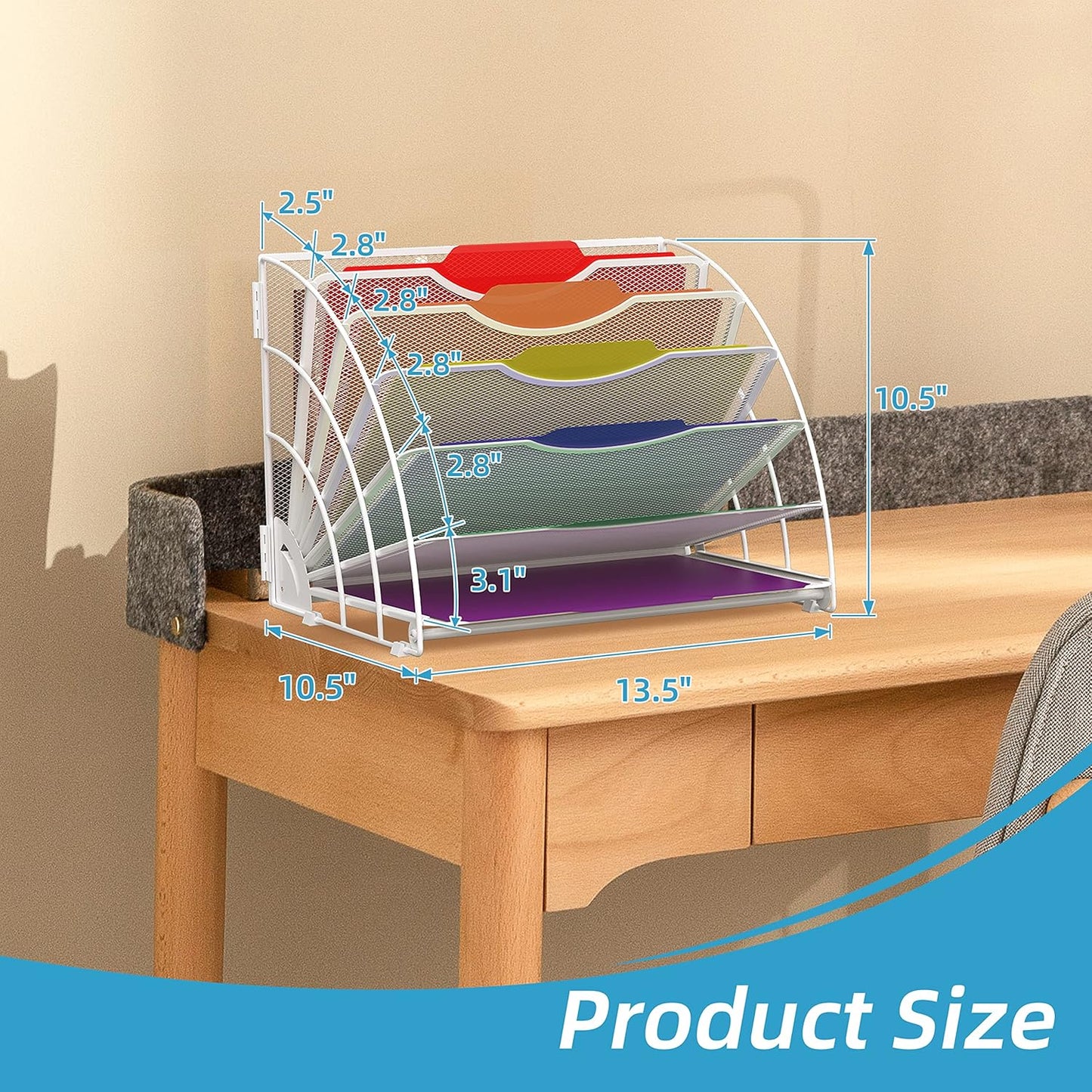 SUPEASY Fan Shaped Desk File Organizer, 6 Compartments for Filing Paper Bills, Letters, Desk Accessories for Workspace, School, Office, Waiting Room, Classroom Storage, Black