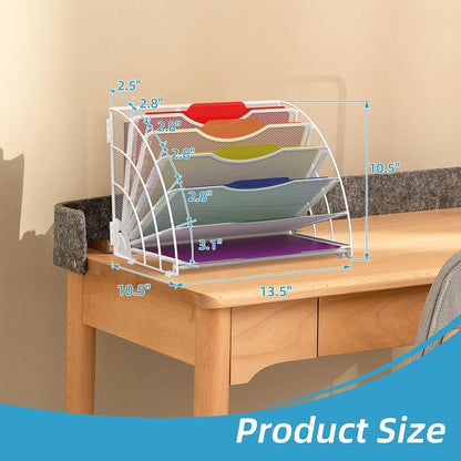 SUPEASY Fan Shaped Desk File Organizer, 6 Compartments for Filing Paper Bills, Letters, Desk Accessories for Workspace, School, Office, Waiting Room, Classroom Storage, Black
