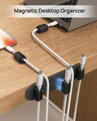 5-Pack Magnetic Cable Clips for Desk, 2 in 1 Magnet & Adhesive Cable Holder, SODI Strip Cord Holder for Nightstand, Wall - Perfect Desk Organizer for Home Office, Phone, Car (Black)