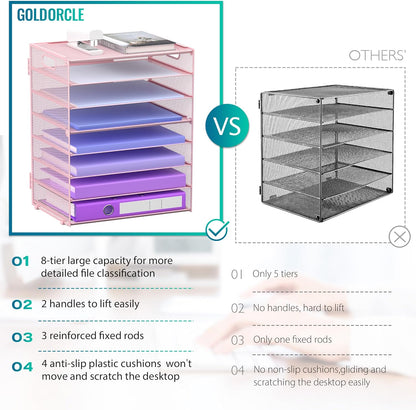 8 Tier Paper Letter Tray Organizer with Handles, Mesh Desk File Holder Storage Organization for Home School Classroom & Office (Black)