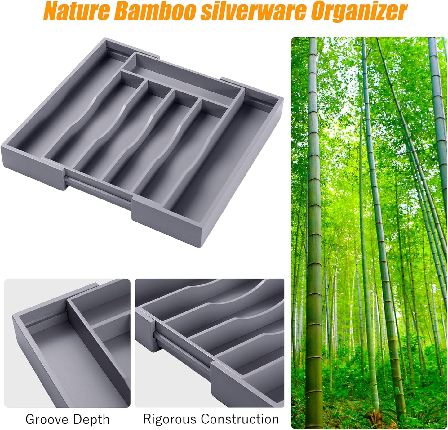 Kitchen Silverware Drawer Organizer and Storage Flatware Cutlery Utensil Holder Spice Rack Containers Bathroom Counter Cabinet Office Desk Makeup Drawer Tray Kitchen and Dining Tools Decor Accessories