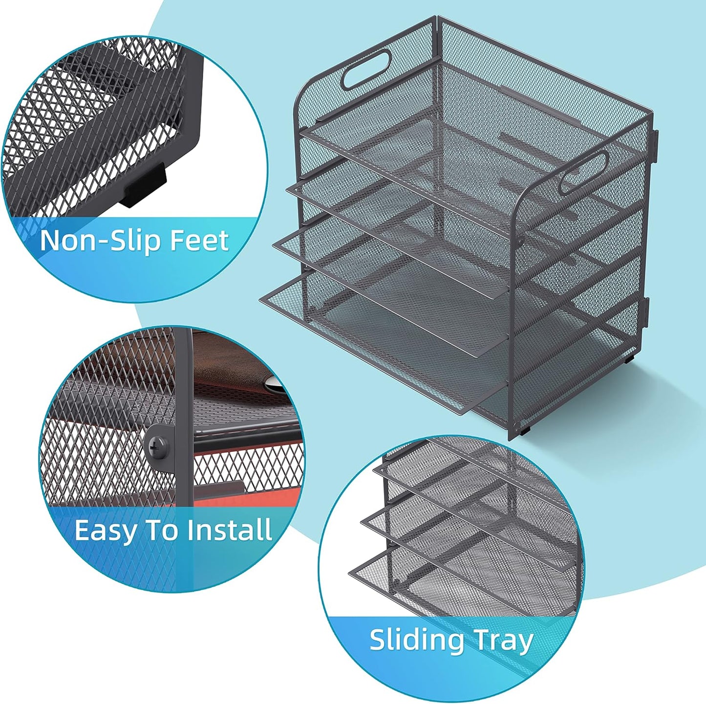 Supeasy 5 Trays Paper Organizer Letter Tray with Handle-Mesh Desk File Holders, Paper Sorter Desk Organizer for Office, Home, Classroom or School, White