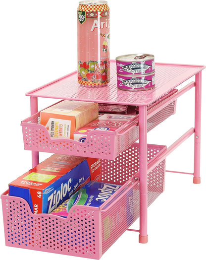 Simple Houseware Stackable 3 Tier Sliding Basket Organizer Drawer, Silver