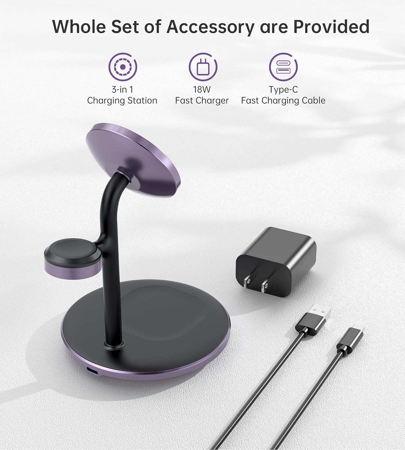 XooFly 3 in 1 Wireless Charging Station for Apple Devices, Fast Wireless Mag-Safe Charger Stand with 20W Adapter for iPhone 17 16 15 14 13 12 Pro Max/Air/Plus/Pro,iWatch,AirPods-Gift for Wife&Husband