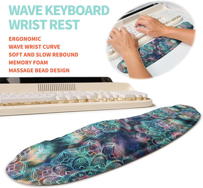 2-in-1 Ergonomic Set, Wave Rise Keyboard Wrist Rest and Massage Bulge Slope Mouse Pad Wrist Support, Cushion Memory Foam Integrated to Relieve Wrist Pain, Black