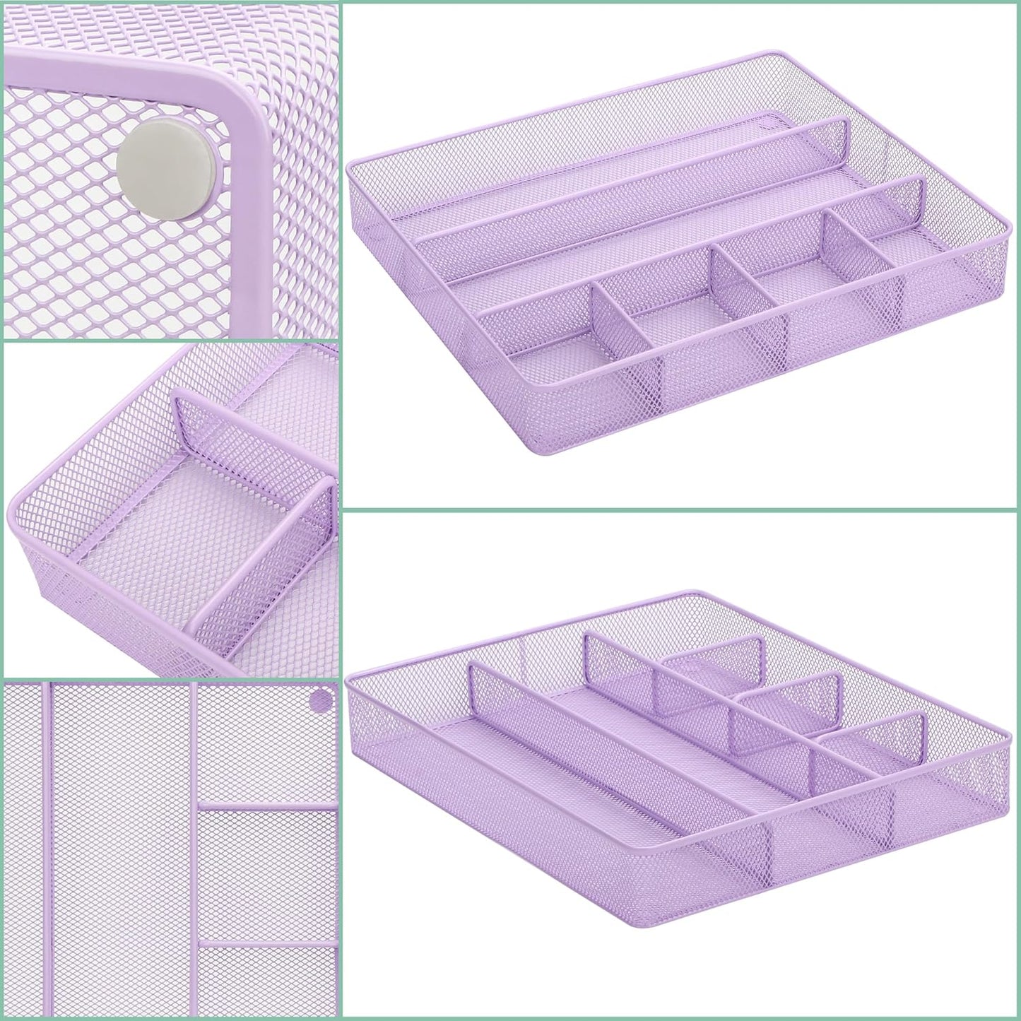 Annova Desk Drawer Organizer Tray for Office Organization - Metal Mesh - Storage Tray with Dividers for Pens, Desktop Accessories, Bathroom, Kitchen, Makeup and Office Supplies (Small, Gold)