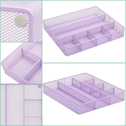 Annova Desk Drawer Organizer Tray for Office Organization - Metal Mesh - Storage Tray with Dividers for Pens, Desktop Accessories, Bathroom, Kitchen, Makeup and Office Supplies (Small, Gold)