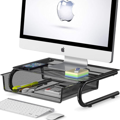 Simple Houseware Mesh Monitor Riser with Drawer, Black