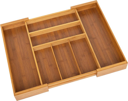 Seville Classics Bamboo Premium Organizer Storage Bins for Kitchen Silverware, Pantry, Closet, Office Desk, Pens, Utensils, Makeup, K Cup, Bamboo, Bag Holder Bin Set (4 Piece)