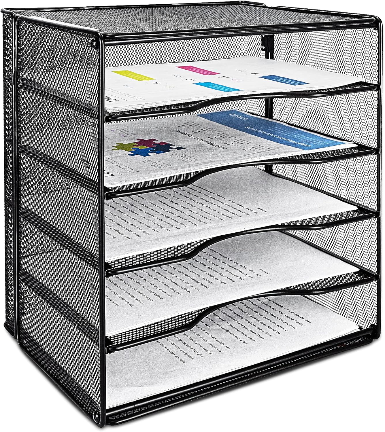 Amazon Basics 5-Tier Mesh Desk Organizer, File Holder, Paper Sorter for Office Supplies, Mail, Documents, 13.6 x 9.5 x 12.8 inches, Black