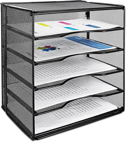 Amazon Basics 5-Tier Mesh Desk Organizer, File Holder, Paper Sorter for Office Supplies, Mail, Documents, 13.6 x 9.5 x 12.8 inches, Black