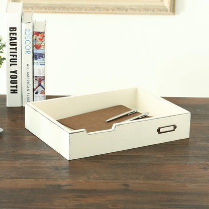 MyGift Distressed Brown Vintage Wood Paper Tray, Office Desktop Document, File Folder, Magazine Holder Tray