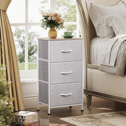 WLIVE Dresser with 3 Drawers, Fabric Nightstand, Cabinet with Wheels, Organizer Storage Dresser for Bedroom, Office, Entryway, Closets, Sturdy Steel Frame, Wood Top, Easy Pull Handle, White