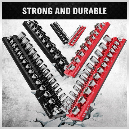 Magnetic Socket Organizer Set, 6PCS Socket Holder, 1/4", 3/8", 1/2" Sockets Holds 143 Pieces Magnetic Sockets Trays (Blue&red, 6 Pcs)