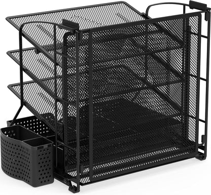 Simple Houseware Desktop Document Tray Organizer with Sliding Drawer/Caddy/Hanging File Section, Black