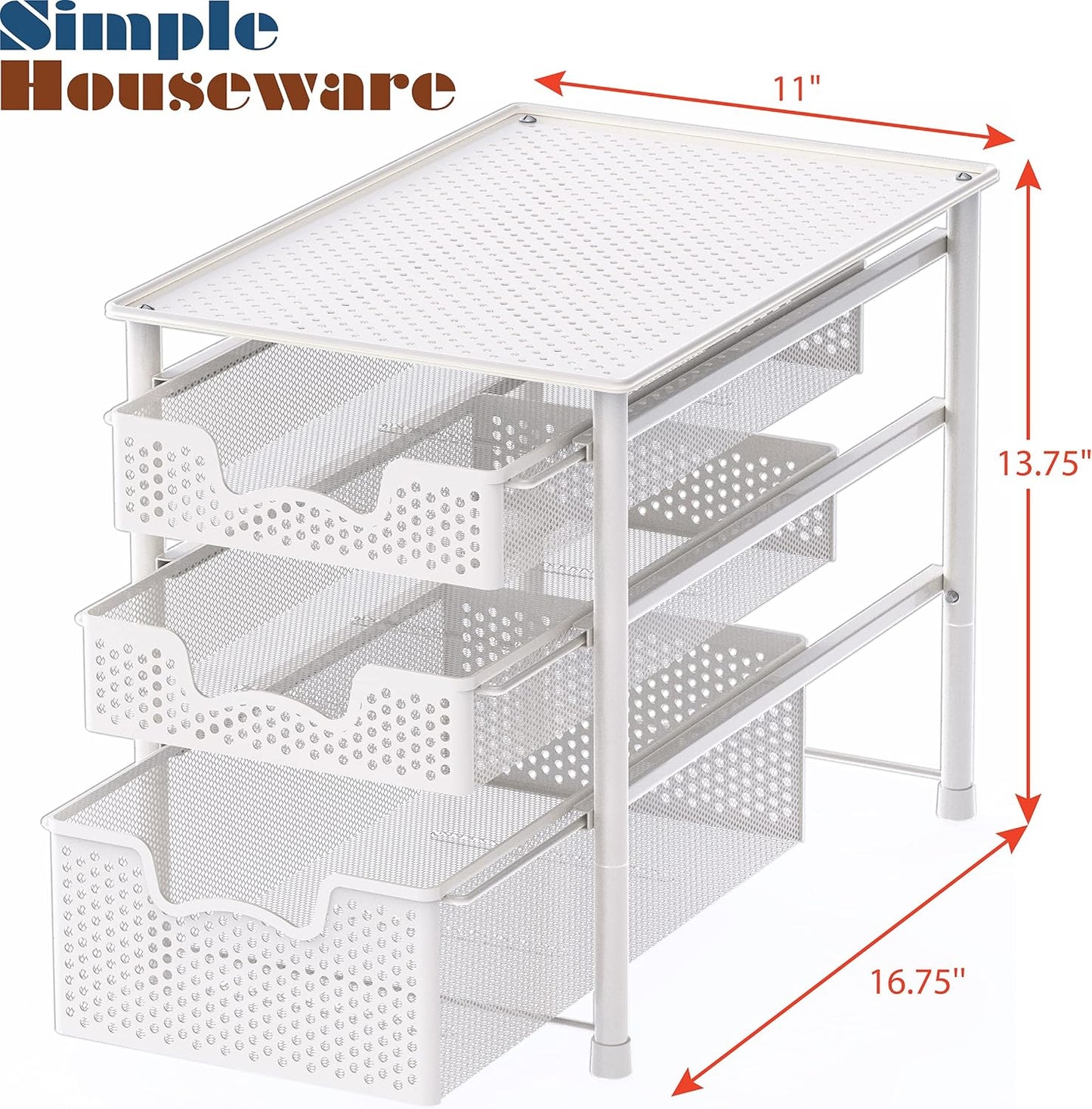 Simple Houseware Stackable 3 Tier Sliding Basket Organizer Drawer, Silver