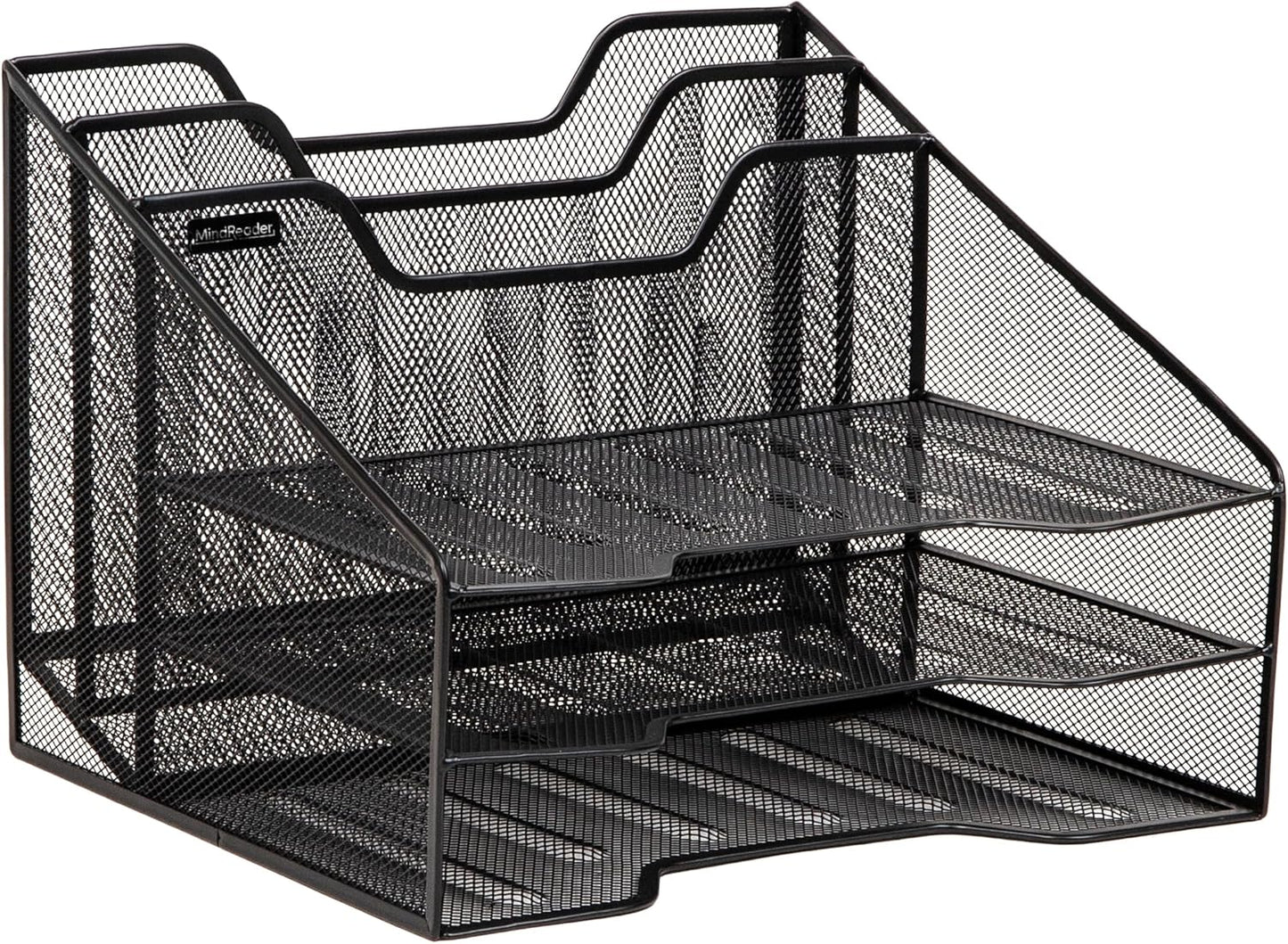 Mind Reader Metal Mesh Desktop File Organizer, 3-Tier Paper Tray with 5 Compartments, Office Mail Sorter, White