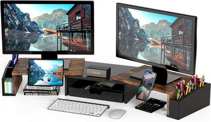 Simple Houseware Desk Dual Monitor Stand Riser with Drawer, Black