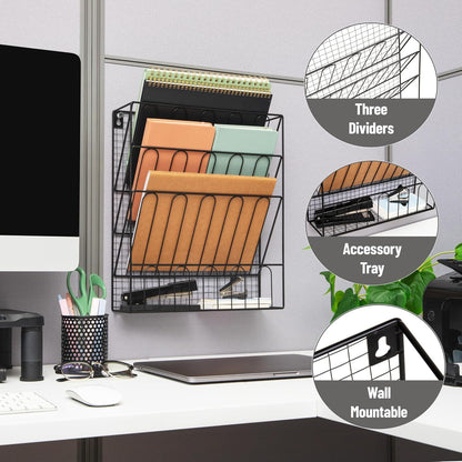 Mind Reader 5-Pocket Vertical File Storage, Desktop Organizer, Wall Mount, Office, Metal Mesh, Pink