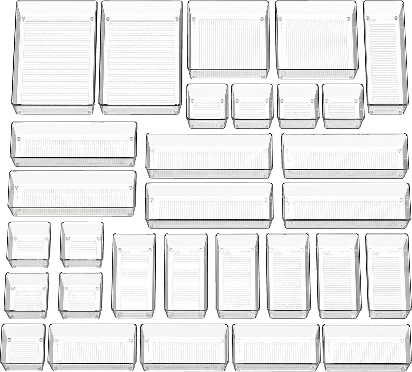 Simple Houseware 20 PCS Clear Plastic Drawer Organizers Set, 5-Size for Makeup, Bathroom, Bedroom and Office