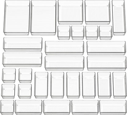 Simple Houseware 20 PCS Clear Plastic Drawer Organizers Set, 5-Size for Makeup, Bathroom, Bedroom and Office