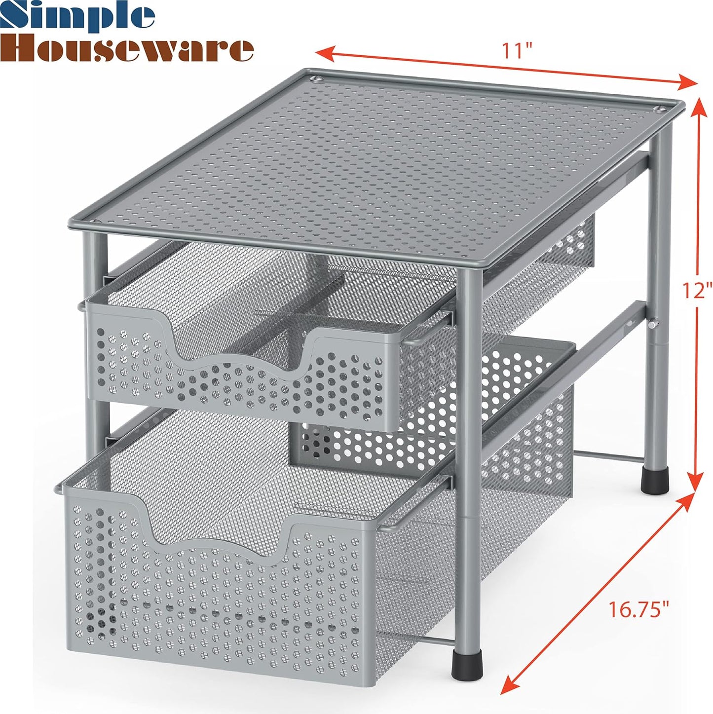 Simple Houseware Stackable 3 Tier Sliding Basket Organizer Drawer, Silver