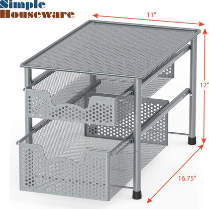 Simple Houseware Stackable 3 Tier Sliding Basket Organizer Drawer, Silver
