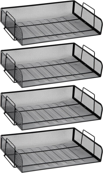 Mind Reader Stackable Paper Tray, Desktop Organizer, File Storage, Office, Metal Mesh, 4 Pcs., Black