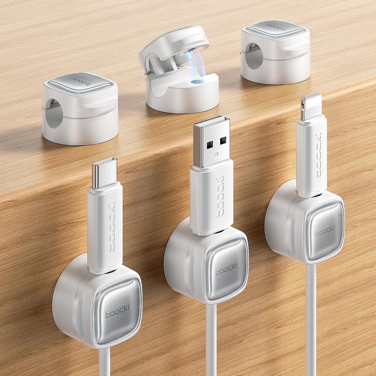 6 Pack Magnetic Cable Clips – Cord Organizer & Holder, Toocki Adhesive Cable Management, Wire Holder for USB Charging Cables, Ideal for Home, Office, Car, Desk, and Nightstand-Purple
