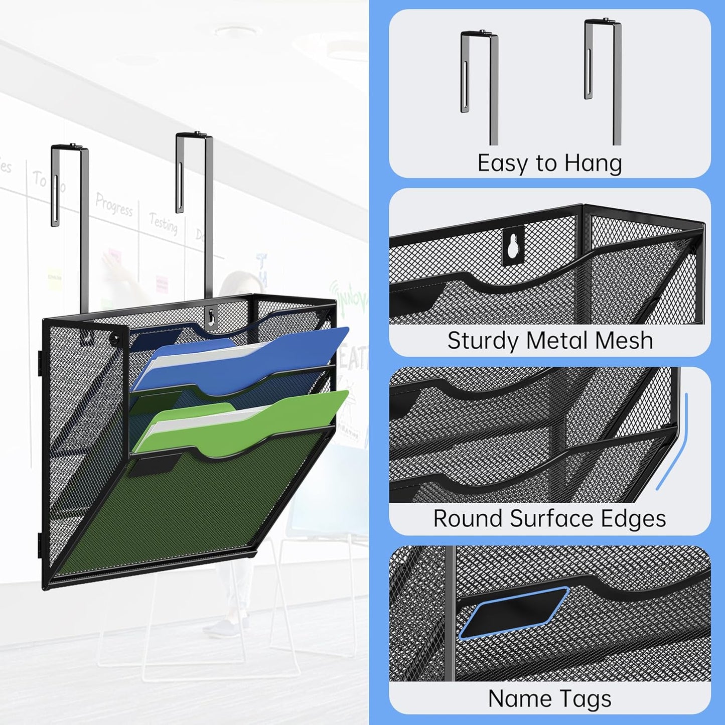 Kuntine.B Wall File Organizer Office Hanging Magazine Holder Wall File Organizer for Office Home (Black, 5 Tier)