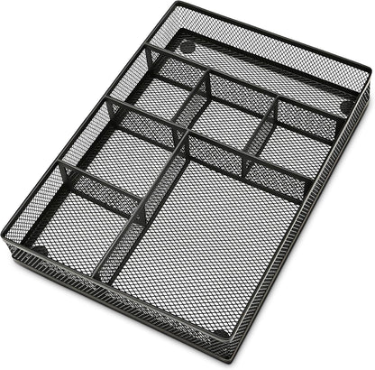 shenee Desk Drawer Organizer Tray,Drawer Organizer for Office and Home,Desk Organizer with Drawers,4 Compartments,Non-Slip Desk Organizers and Accessories for Stationery Makeup School (Black)