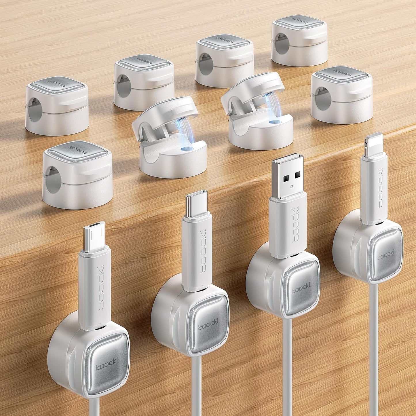 6 Pack Magnetic Cable Clips – Cord Organizer & Holder, Toocki Adhesive Cable Management, Wire Holder for USB Charging Cables, Ideal for Home, Office, Car, Desk, and Nightstand-Purple