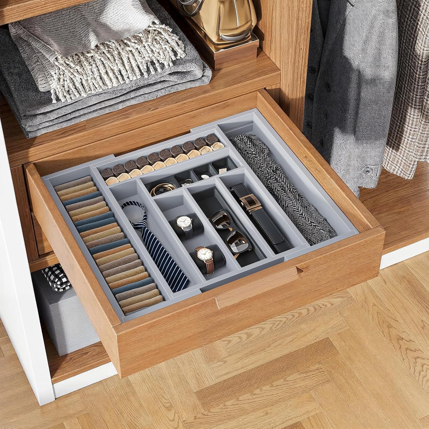 Pipishell Bamboo Expandable Silverware Drawer Organizer, Adjustable Kitchen Utensil Tray for Forks, Spoons and Knives, Wood Storage Cutlery Holder for Bedroom and Living Room