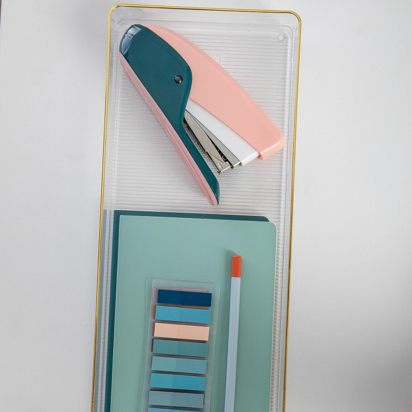 Martha Stewart Kerry Plastic Stackable Office Desk Drawer Organizers, 6" x 3", 6 Pack, with Gold Trim