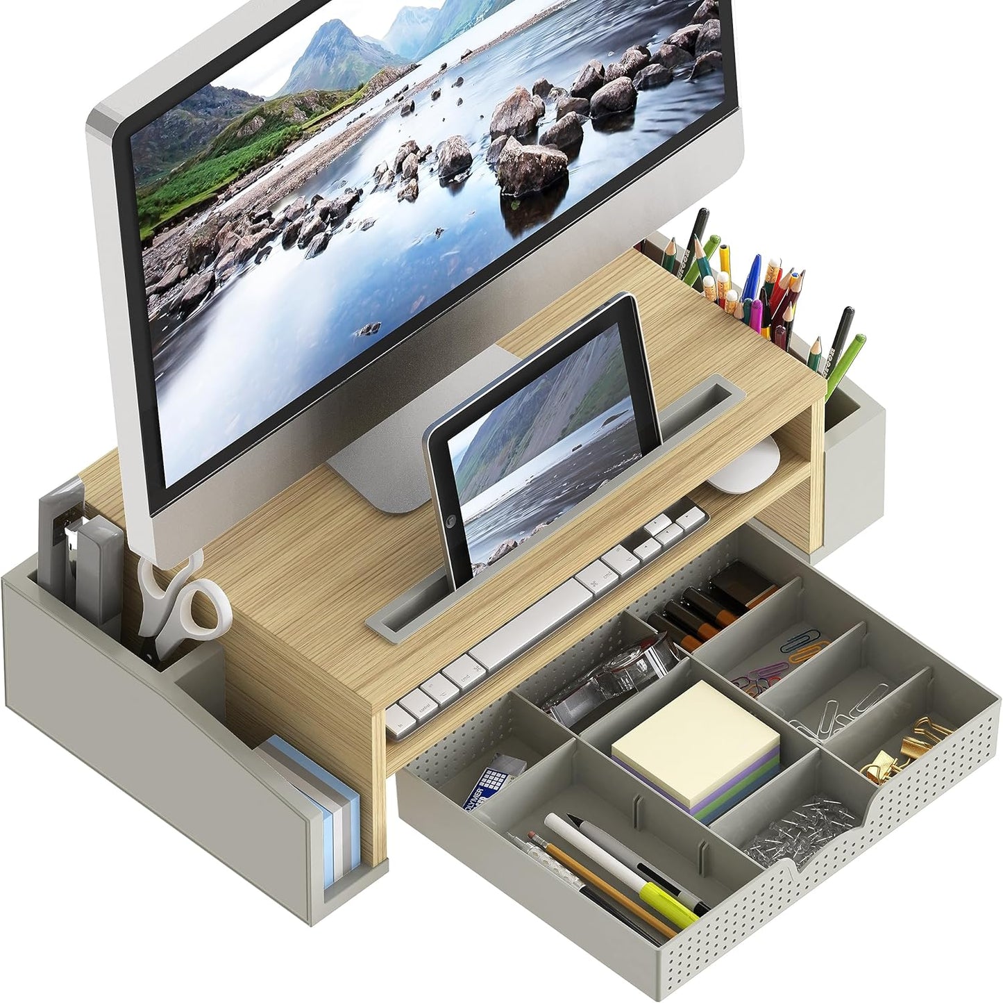 Simple Houseware Desk Monitor Stand Riser with Adjustable Organizer tray, Espresso